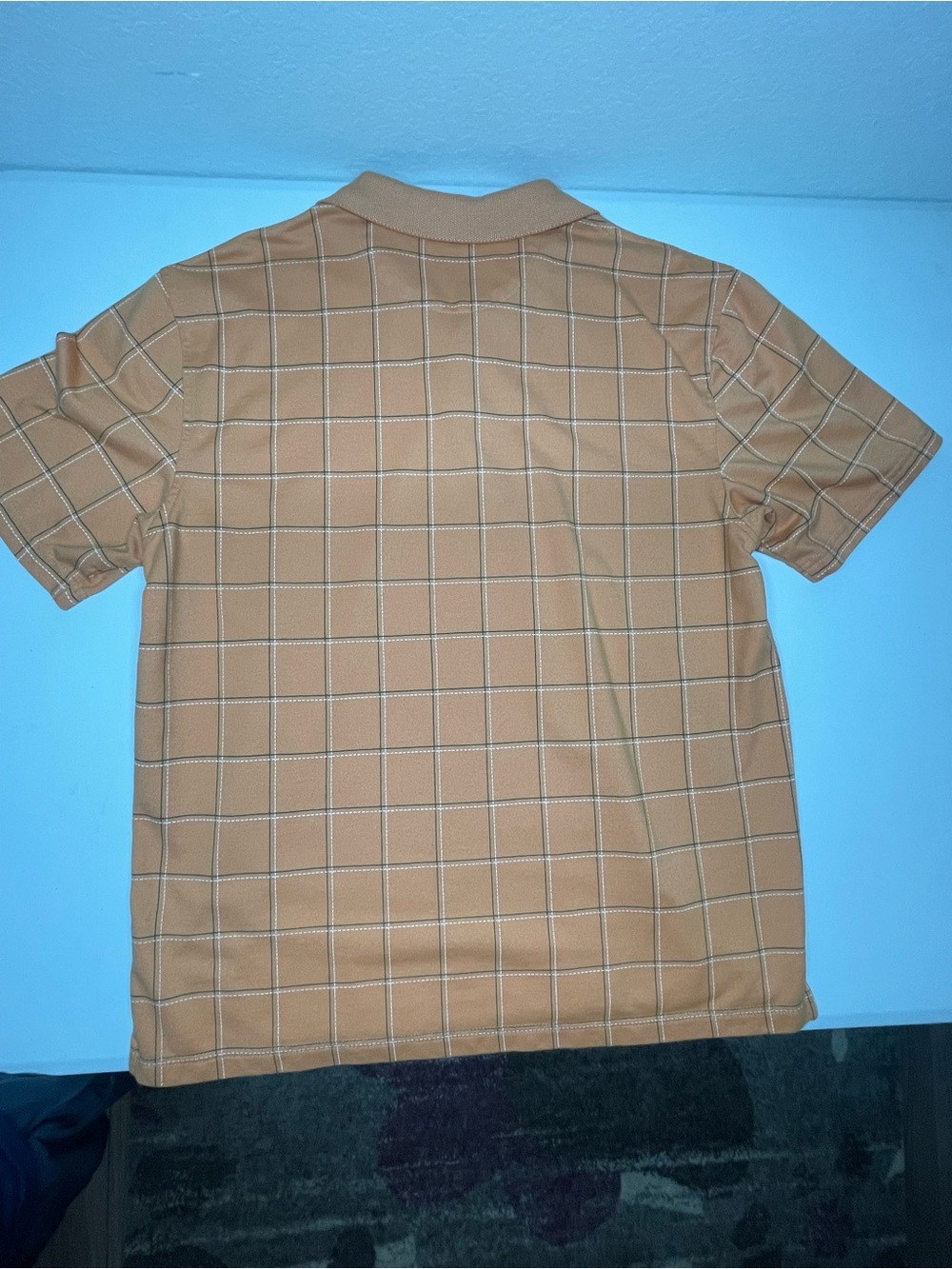 Arrow Mens Medium Polo Shirt Orange Grid Windowpane Plaid Short Sleeve Casual - Picture 2 of 8